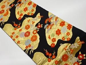 リサイクル　草花模様織出し袋帯